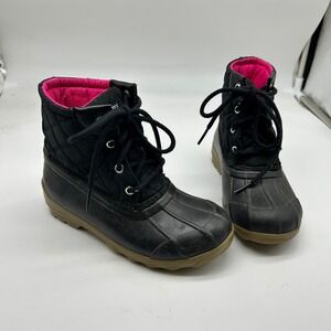 Sperry Port Boot Black Pink Quilted Duck Boots Girl's Size 13M
